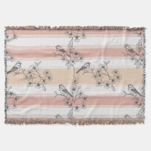 Cobertor Elegante Floral de Listra de Pêssego Pássaro (3)