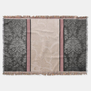 Cobertor Elegante Floral Vintage Rosa e Cinzas Damasco