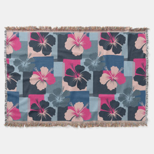 Cobertor Elegante padrão floral de hibisco azul (13)