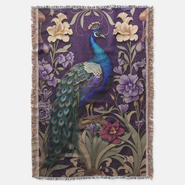 Cobertor Elegante Peacock Em Purple William Morris Inspirou (Frente Vertical)