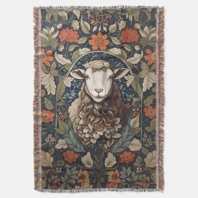 Cobertor Elegante Sheep William Morris Floral (Frente Vertical)