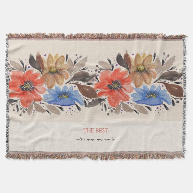 Cobertor Elegante Terracotta Pastel Watercolor Floral (Frente)