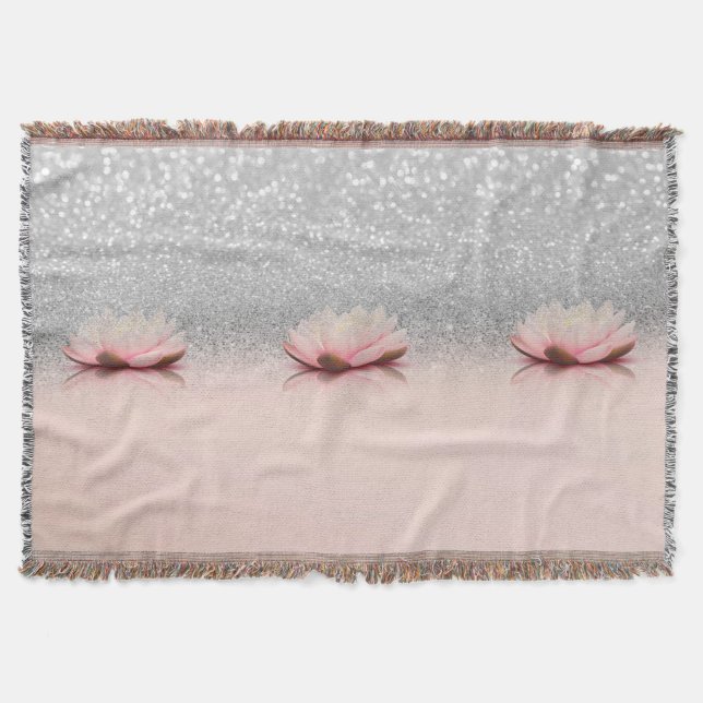 Cobertor Elegante Trendy Girly, Lotus Silver Glitter Bokeh (Frente)