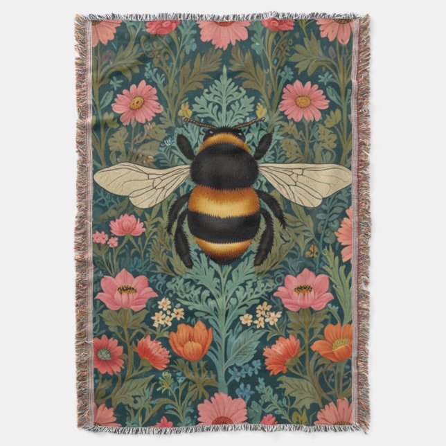 Cobertor Elegantes flores boho retrô de abelha primavera  (Frente Vertical)