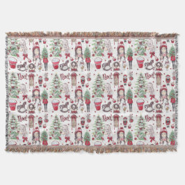 Cobertor Elementos de Natal Pintados com Aquarela Vermelha