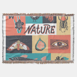Cobertor Elementos Natureza, Ícones de Estilo Retroativo.