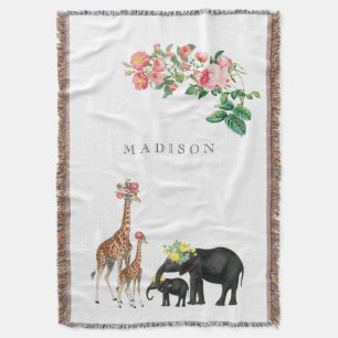Cobertor Elephant & Giraffe Floral Custom Baby Name