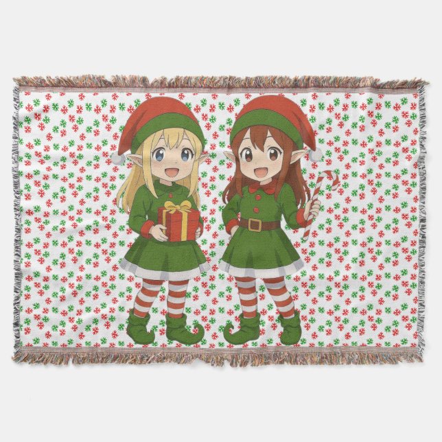 Cobertor Elfos de Natal fofos de anime (Frente)