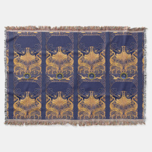 Cobertor Embarcação Antiga,Golfinhos,Dourado,Azul Marinho N