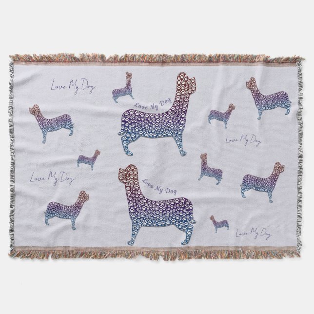 Cobertor Embossed Indigo Gradient Paw Print Dog Outline (Frente)