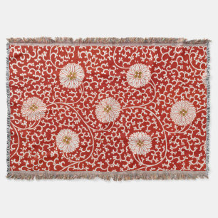 Cobertor Enfeite Chinês Owen Jones Floral Vermelho Branco