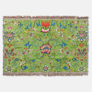 Cobertor Enfeite Vintage Owen Jones Chinês Verde Floral