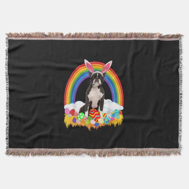 Cobertor Engraçado Boston Terrier Páscoa de sobrevoo do Cão (Frente)