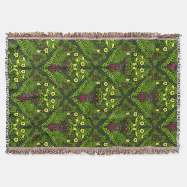 Cobertor Escaravelho e samambaias, folhas verdes (Frente)