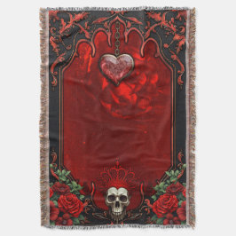 Cobertor Escuridão real, coração gótico e crânio.