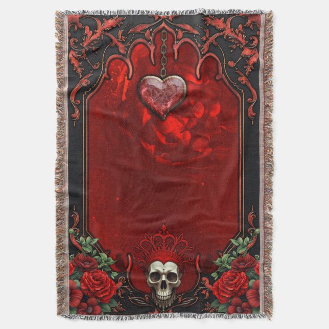 Cobertor Escuridão real, coração gótico e crânio. (Frente Vertical)