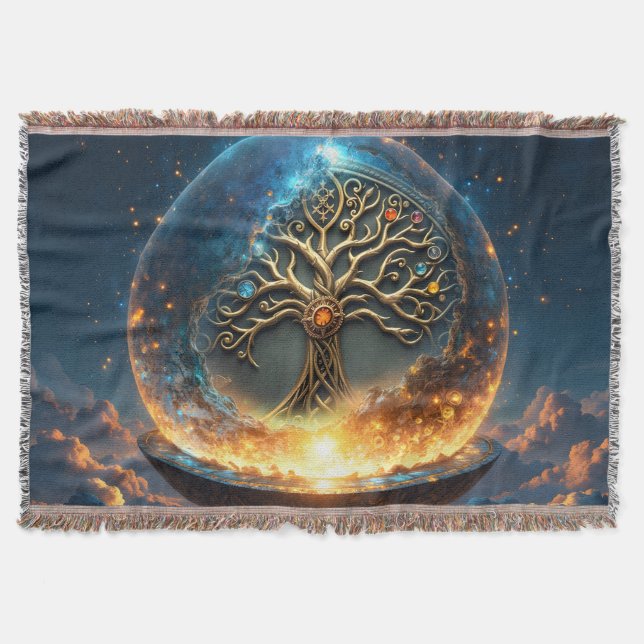 Cobertor Esfera da Vida – A Árvore do Mundo Dourada.  (Frente)