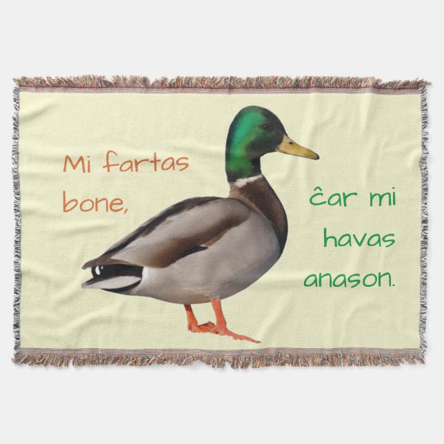 Cobertor Esperanto: Mi fartas bone, ĉar mi havas anason. (Frente)