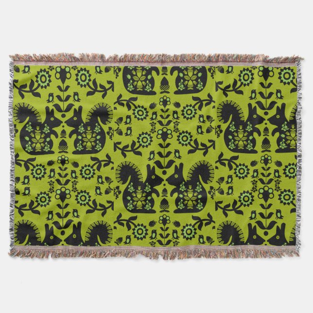 Cobertor Esquilo Arte Foliar Nórdica Escandinava (Frente)