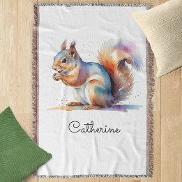 Cobertor Esquilo em Aquarela Caprichoso Personalizado