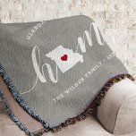 Cobertor Estado inicial do Missouri Personalizado<br><div class="desc">Mostre algum orgulho do estado de origem com esta fofa cinza rustica lançando cobertor com "home" em letras brancas de escrita de caligrafia com um mapa da silhueta do estado de Missouri em pé para a letra "O". Um dentro de ilustração do coração vermelho no mapa do estado completa o...</div>