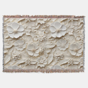 Cobertor Estilo 3D Emboscada Elegante Alivio Floral Branco