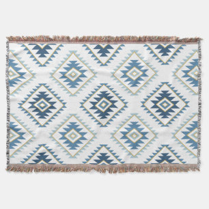 Cobertor Estilo Aztec Motif Big Pattern Blues Branco Dourad