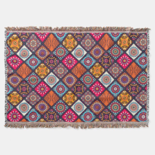 Cobertor estilo boho colorido (Frente)