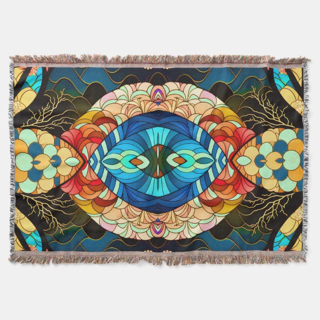 COBERTOR ESTILO DE ARTE JAPONESA SIMÉTRICO DA FLORESTA (Frente)