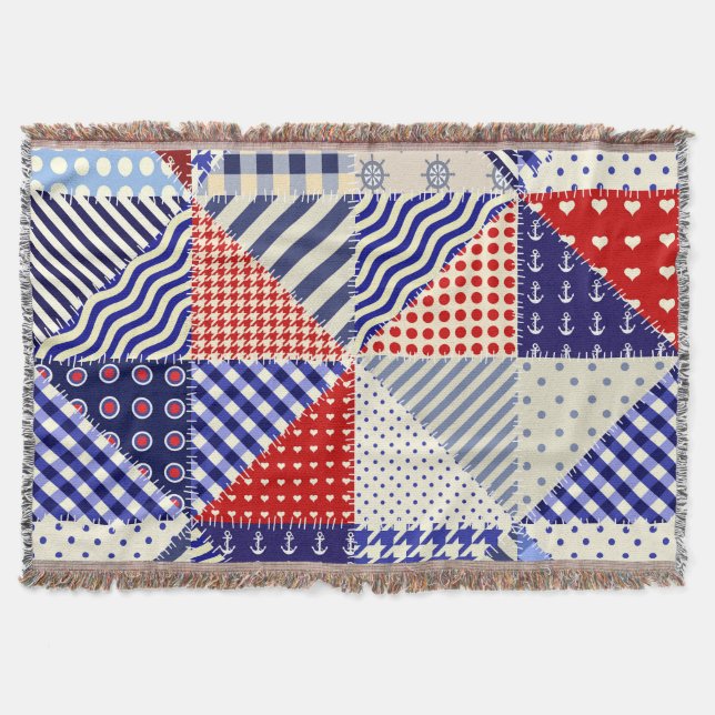 Cobertor Estilo Náutico Triângulo com Patchwork Retroativa (Frente)