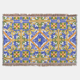 Cobertor Estilo siciliano,majolica,verão,padrão colorido