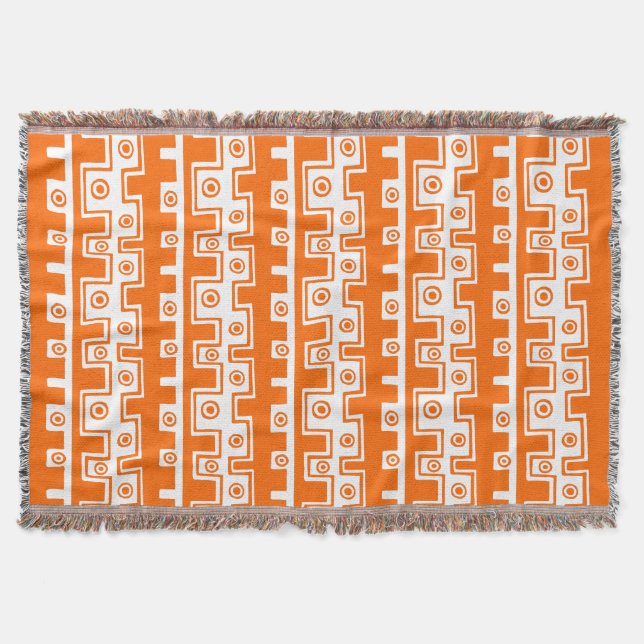 Cobertor Estilo Tribal II - Laranja em Branco (Frente)