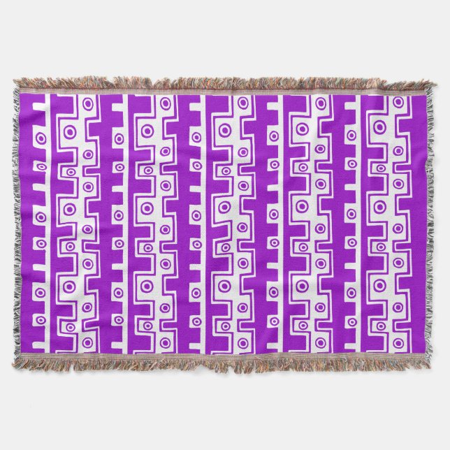 Cobertor Estilo Tribal II - Roxo em Branco (Frente)