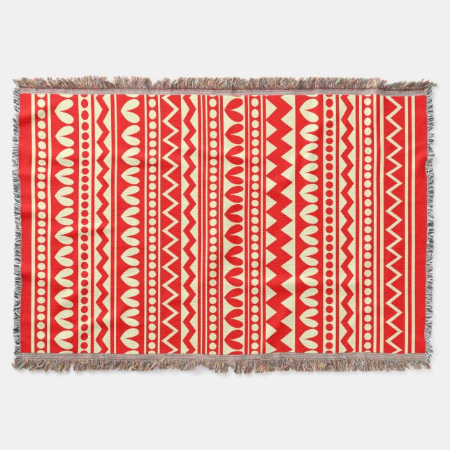 Cobertor Estilo Tribal - Vermelho no Amarelo Pálido (Frente)