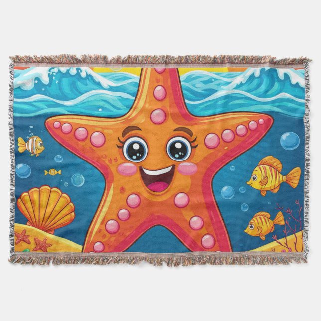 Cobertor Estrela-do-mar de desenho animado fofa sorrindo de (Frente)