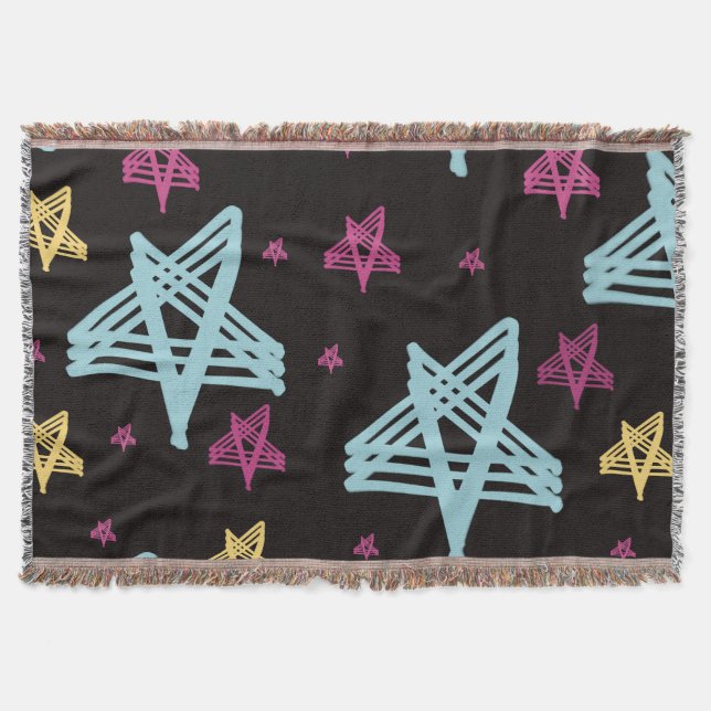 Cobertor Estrelas Balançando Rosa Azul Preto  (Frente)