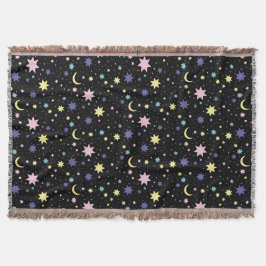 Cobertor Estrelas Roxas Rosa Lua Amarela Espaço Cósmico.