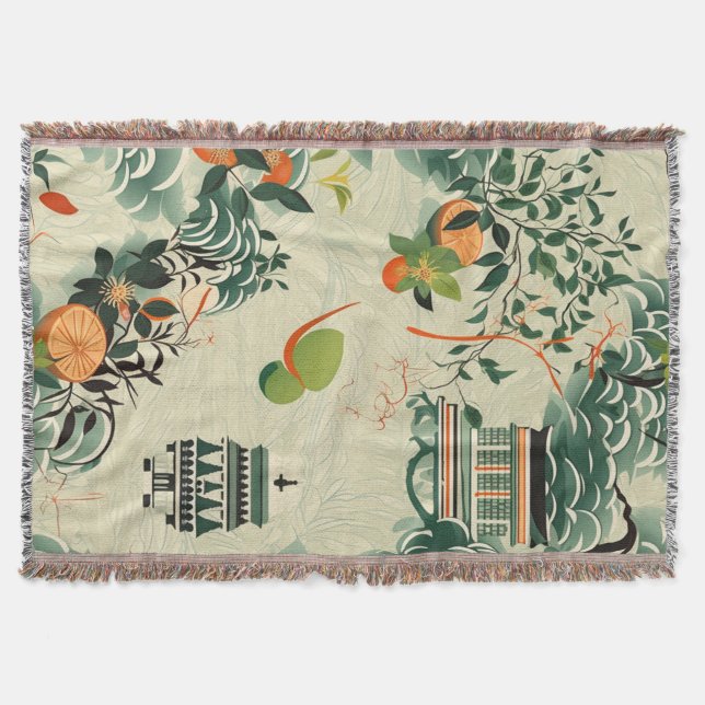 Cobertor Ethereales Orangenmuster mit Zen-Tempeln (Frente)