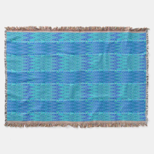 Cobertor Étnica Chevron Damask, Turquoise e Blue (Frente)