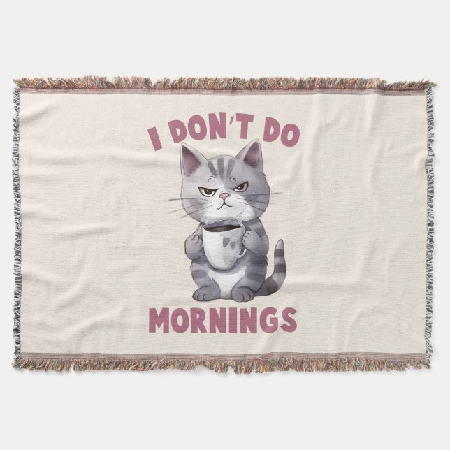 Cobertor Eu não faço manhãs - Cinza gato com café (Frente)