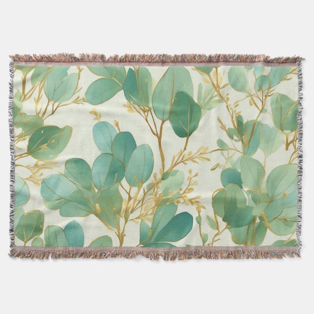 Cobertor Eucalyptus deixa Design verde e Dourado (Frente)
