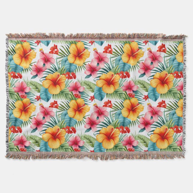 Cobertor Exotic Watercolor Hawaiian Floral (Frente)