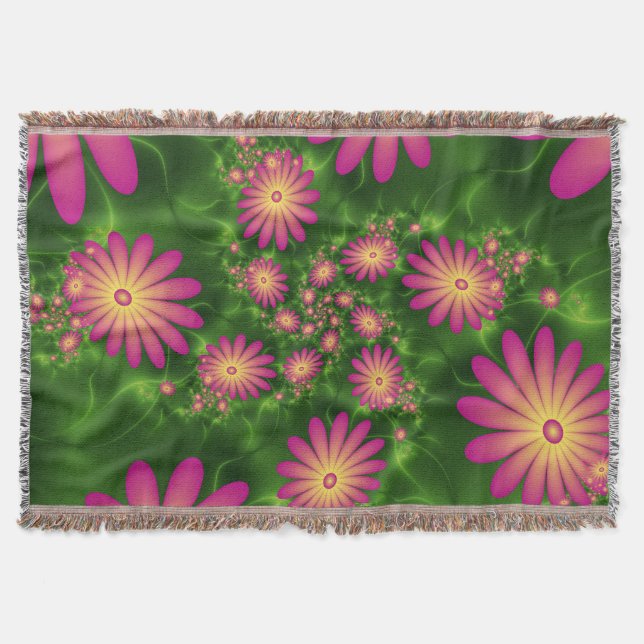 Cobertor Fantasia Rosa Flói Arte Fractal Moderna Abstrato (Frente)