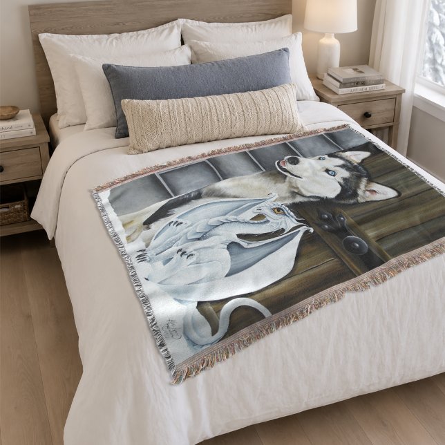 Cobertor Fantasiosa Fantasia de Inverno Husky Cão Dragão Ca (Criador carregado)