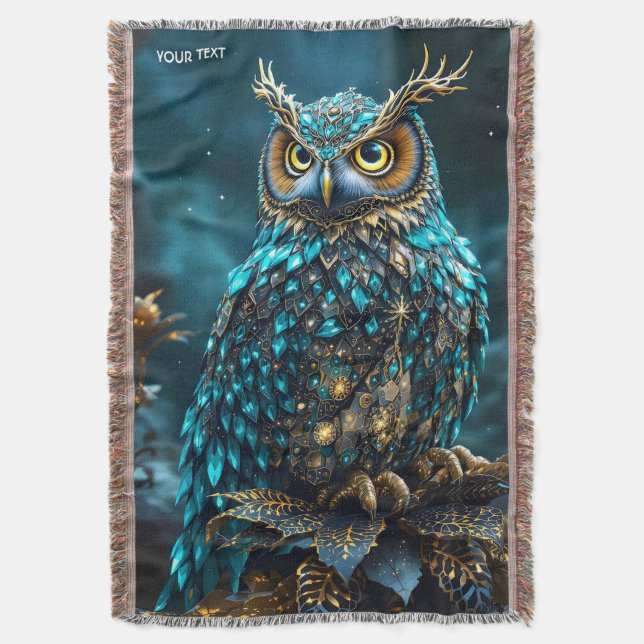 Cobertor Fantasy Cute Brass Turquoise Owl (Frente Vertical)