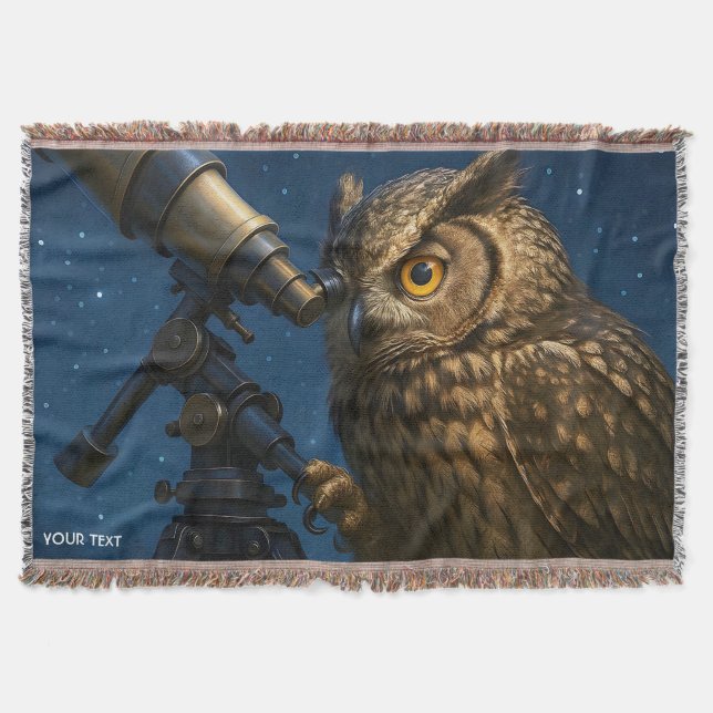 Cobertor Fantasy Cute Owl Telescope Night (Frente)