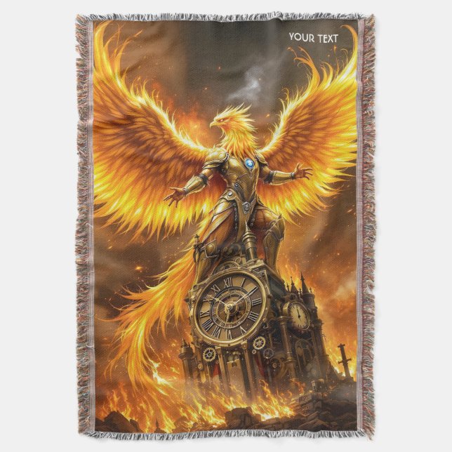 Cobertor Fantasy Cute Steampunk Flames Phoenix (Frente Vertical)