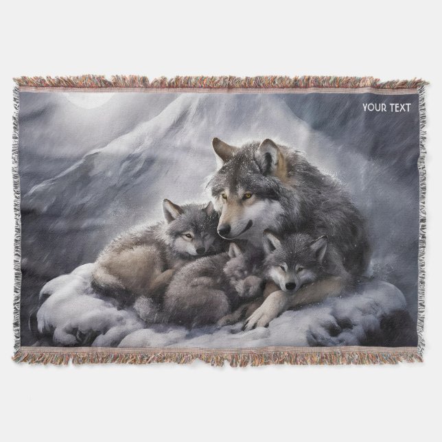Cobertor Fantasy Cute Wolf Family Winter (Frente)