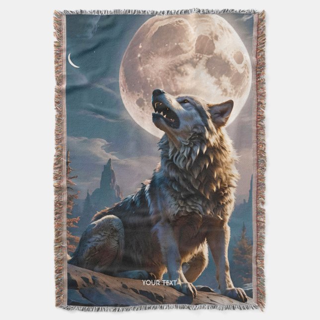 Cobertor Fantasy Cute Wolf Howling To Moon (Frente Vertical)