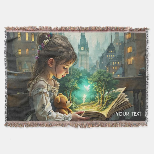 Cobertor Fantasy Cute Young Girl Read (Frente)